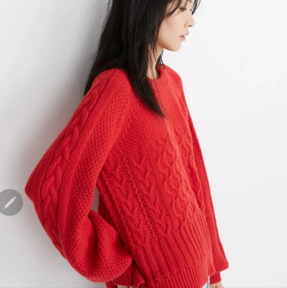 Madewell copenhagen cable sweater vibrant red xs - Picture 9 of 13